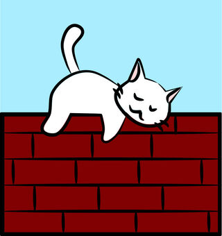 Nyanko on the block wall, cat, nyanko, fence, JPG and PNG