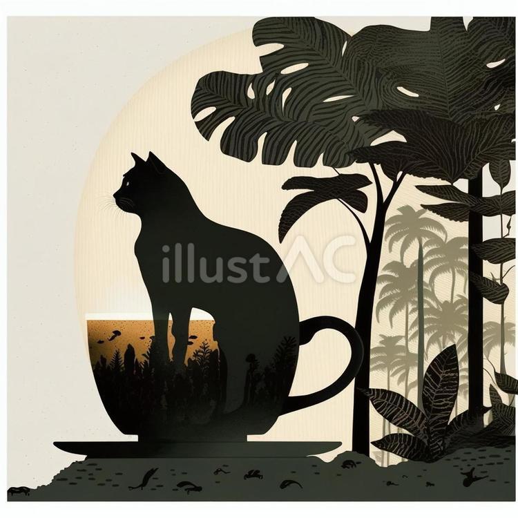 アーティスティック猫とコーヒー7 アート,絵画,猫のイラスト素材