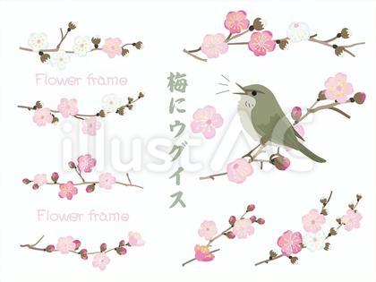 花の飾り枠74_梅にウグイス