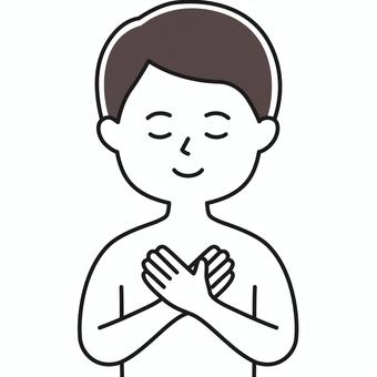 胸に手 上半身 胸両手裸_顔白-影SHM 男性,想い,感じる,願う,触る,手をあてる,胸,ハート,両手,心のイラスト素材