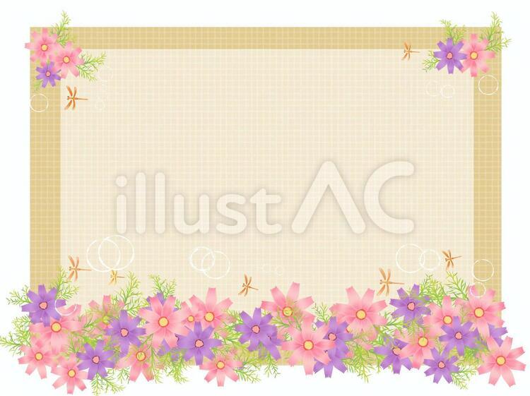 秋桜フレーム02 秋桜,秋,とんぼのイラスト素材