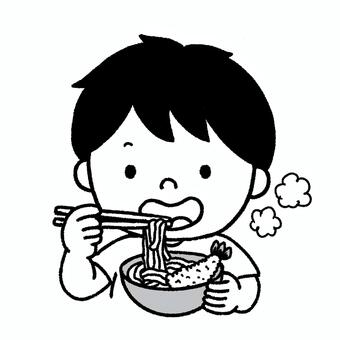 食べる　えび天入うどんを食べる男の子 子供,男の子,少年,幼児,児童,小学生,うどん,麺類,えび天,天ぷらのイラスト素材