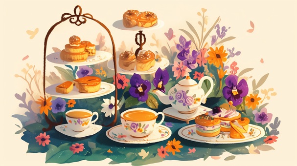 中世風のティーセットイラスト