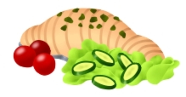 魚料理と付け合わせの野菜 魚,焼き魚,ムニエル,魚料理,サラダ,付け合わせ,キュウリ,プチトマト,ミニトマト,トマトのイラスト素材