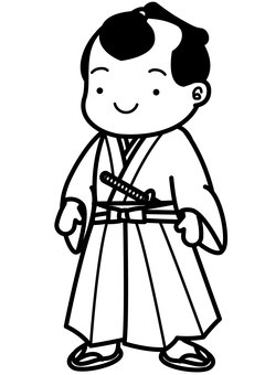侍の子供-1c 侍,子供,小姓,若侍,若衆髷,髷,刀,着物,袴,笑顔のイラスト素材