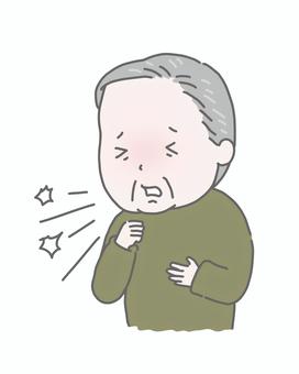 冬の咳をするおじいさん 高齢者,シニア,男性,お年寄り,冬,冬服,咳,風邪,病気,症状のイラスト素材