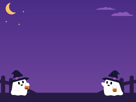 かわいいお化けのハロウィン背景イラスト 背景,壁紙,ハロウィン,かわいい,お化け,帽子,ジャックオーランタン,三日月,星,雲のイラスト素材