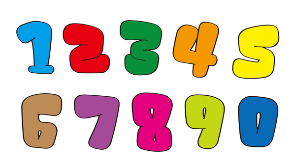 オリジナル数字セットE　カラー 数字,フォント,オリジナル,文字,フチ文字,袋文字,ポップ,ラフ,落書き風,手書き風のイラスト素材