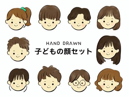 セット0024 子どもの顔セット 子ども,こども,笑顔,セット,顔,女の子,男の子,幼児,小学生,中学生のイラスト素材