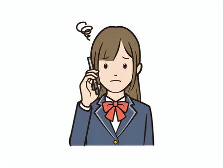 スマホ通話で困惑するブレザー女子 スマホ,スマートフォン,電話,通話,学生,女子学生,ブレザー,リボン,高校生,中学生のイラスト素材