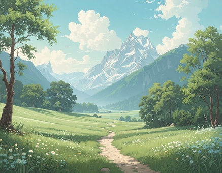 自然の小道と緑の風景