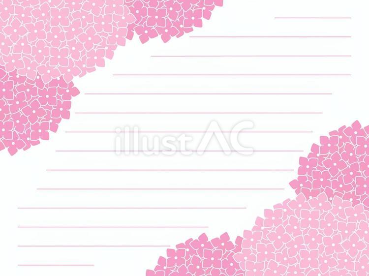 あじさい　横便箋　ピンク あじさい,便箋,デフォルメのイラスト素材