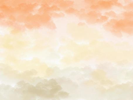 もこもこ背景オレンジ 雲,夕方,夕暮れ,背景,もこもこ,ふわふわ,シンプル,おしゃれ,ふんわり,やさしいのイラスト素材