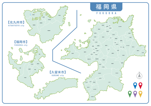 福岡県 市町村マップ-02  地図,市町村,マップ,エリア,区分,日本,九州,福岡県,北九州市,福岡市のイラスト素材