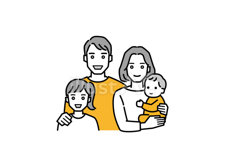 家族（夫婦と幼児と女の子） 女性,ママ,母親のイラスト素材