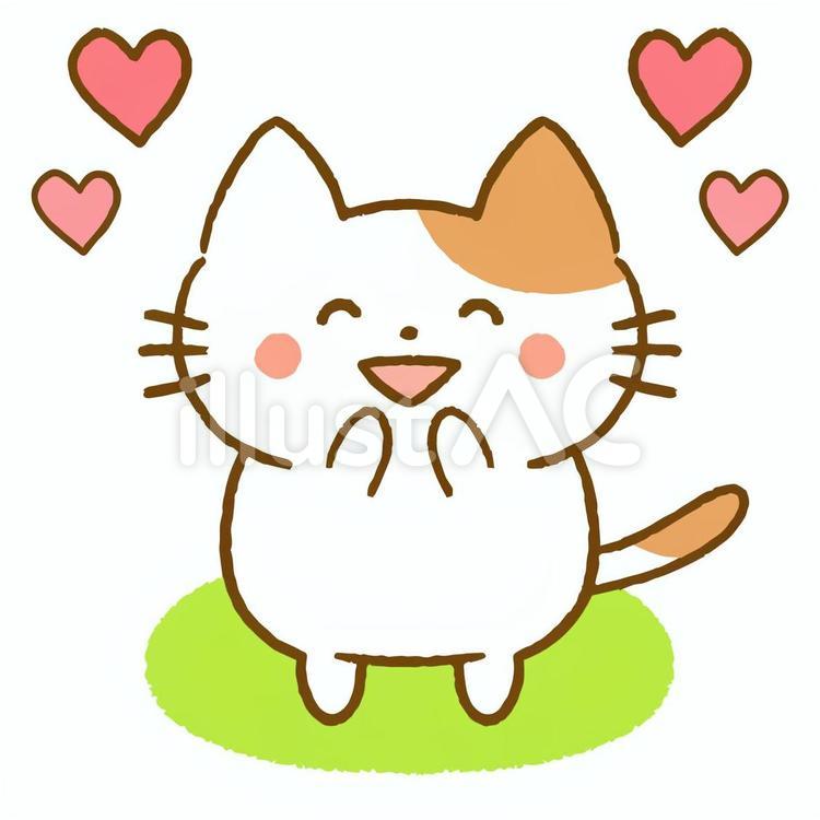 笑顔で見上げる猫とハート 猫,ハート,ラブのイラスト素材