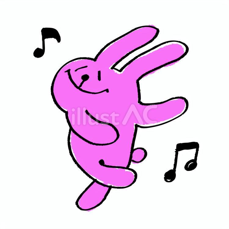 手書きの踊るピンクのゆるいうさぎ うさぎ,ピンク,かわいいのイラスト素材