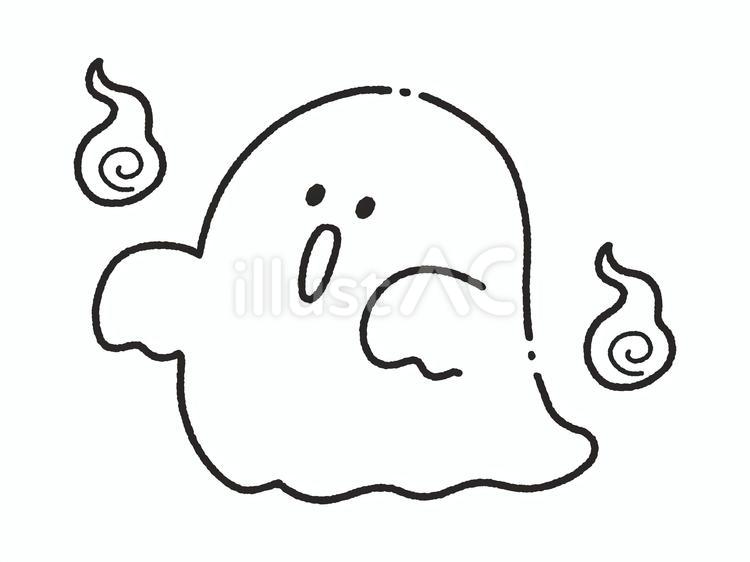 人魂とおばけ＿線画 お化け,幽霊,人魂のイラスト素材