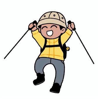 山登りスタイルの男の子 山,子供,登山,アウトドア,手描き,かわいい,楽しい,帽子,ハイキング,ポップのイラスト素材