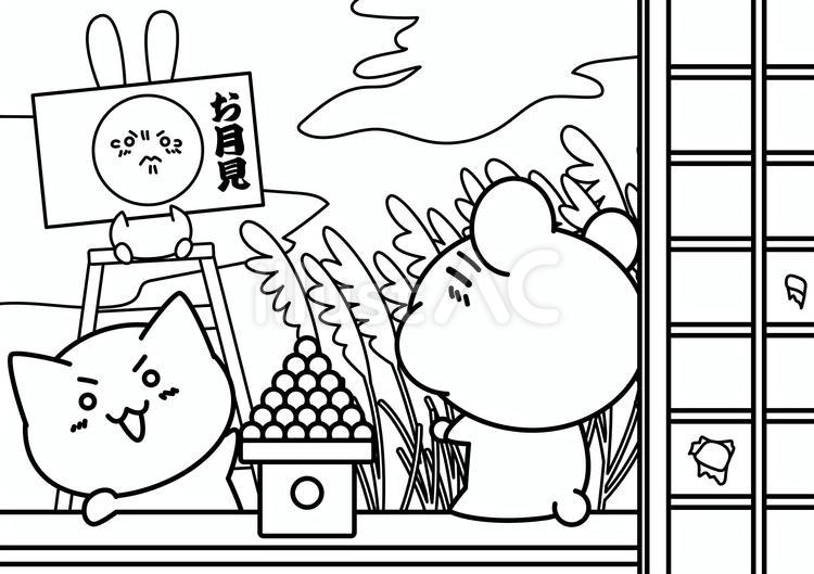 ぬりえ「お月見」 ぬりえ,お月見,十五夜のイラスト素材