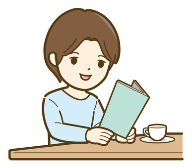 本を読む男性_25 男性,読書,本,人物,人,コーヒー,カフェ,イラスト,シンプル,かわいいのイラスト素材