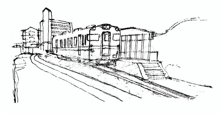 電車の風景スケッチ（線） 装飾,あしらい,素材のイラスト素材