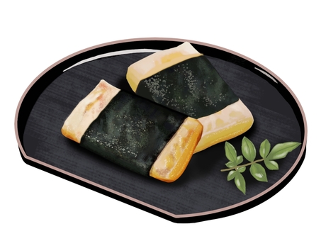 磯辺焼き26A-2 磯辺焼き,磯辺巻き,餅,磯辺餅,黒半月盆,正月,2個,食べ物,日本食,和食のイラスト素材