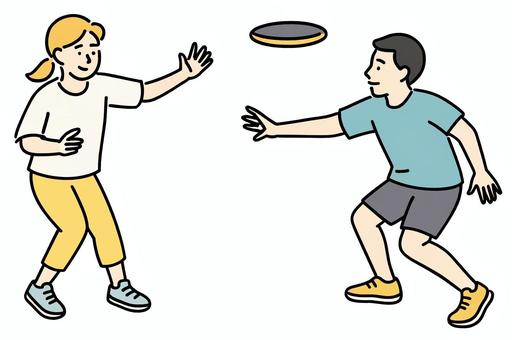 ドッヂビーを楽しむ ドッヂビー,スポーツ,ニュースポーツ,フリスビー,レクリエーション,屋外活動,運動,チームプレー,交流,イベントのイラスト素材