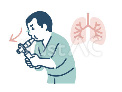 肺機能検査を受ける高齢の男性