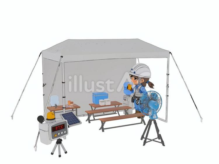 夏建設土木工事現場熱中症対策ミスト休憩所 熱中症,熱中症対策,ミストのイラスト素材