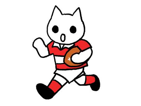 ラグビー選手の猫のイラスト 猫,ネコ,ねこ,動物,ラグビー,ラグビーボール,スポーツ,球技,運動,走るのイラスト素材