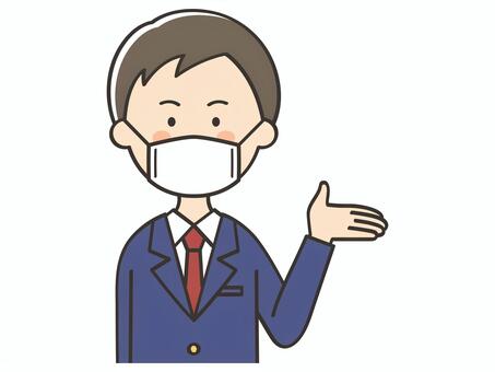 紹介するマスクの男子学生 男の子,中学生,高校生,マスク,紹介,案内,説明,教える,紹介する,解説のイラスト素材