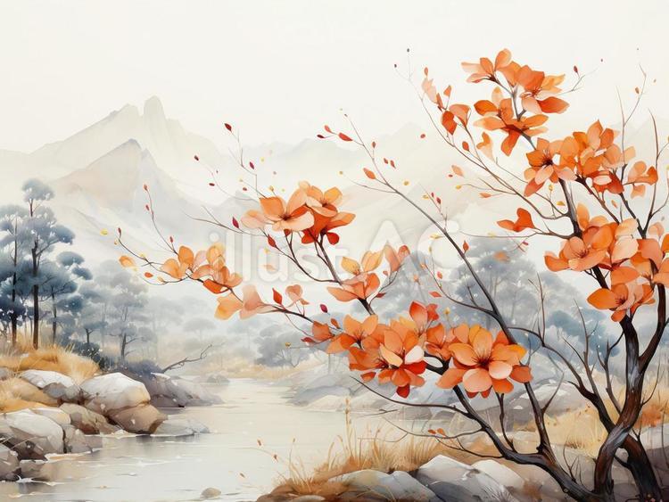 紅葉の美しい風景9 秋,9月,10月のイラスト素材