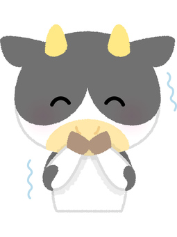 ウシ笑いをこらえる ウシ,こらえる,我慢,笑顔,震える,ホルスタイン,乳牛,白黒,動物のイラスト素材