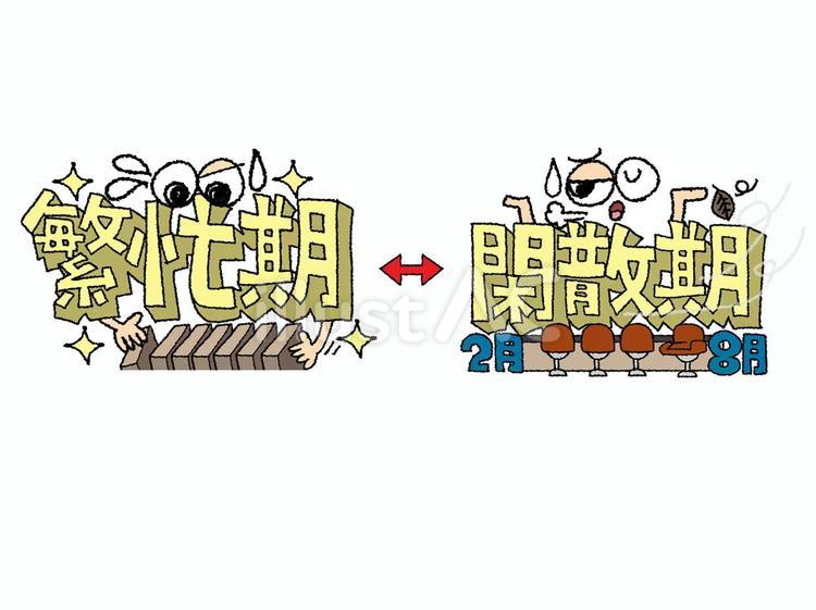 繁忙期と閑散期 繁忙期,閑散期,文字絵のイラスト素材
