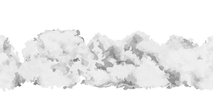 ハッチングで雲（生垣）横シームレス ハッチング,草むら,雲模様,線,線画,白黒,雲,もあもあ,モヤモヤ,白のイラスト素材