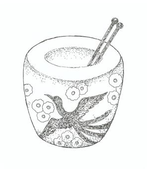 陶器の丸火鉢の手描きイラスト 火鉢,陶器,冬,昔,暖房,日本,インテリア,手描き,リアル,モノクロのイラスト素材