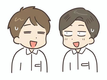 服がかぶって気まずそうな二人の男性 ファッション,服,服装,同じ,一緒,かぶる,男性,男,人物,人のイラスト素材