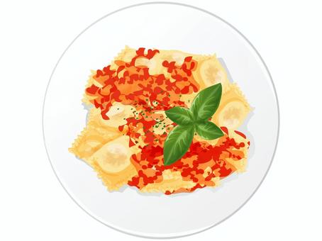 トマトソースのラビオリ トマトソースのラビオリ ラビオリ,パスタ,イタリアン,料理,食べ物,トマトソース,バジル,粉パセリ,皿のイラスト素材