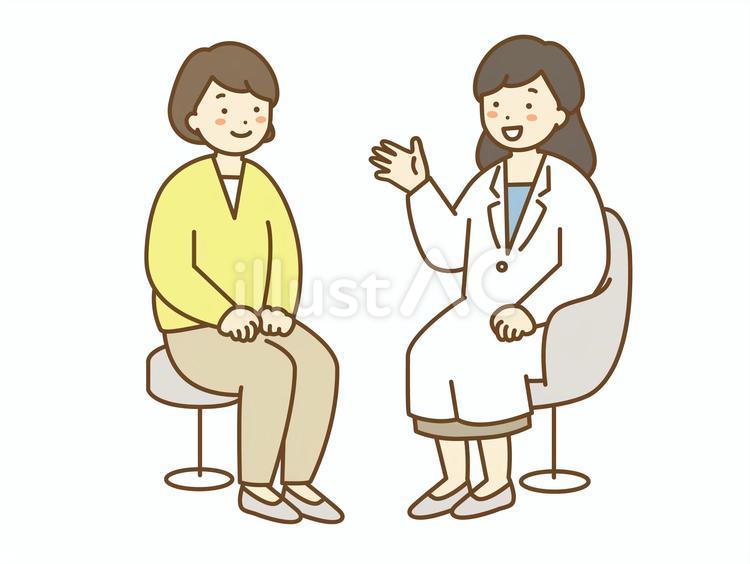 問診・診察を受ける女性と女医　フルカラー 女医,クリニック,問診のイラスト素材