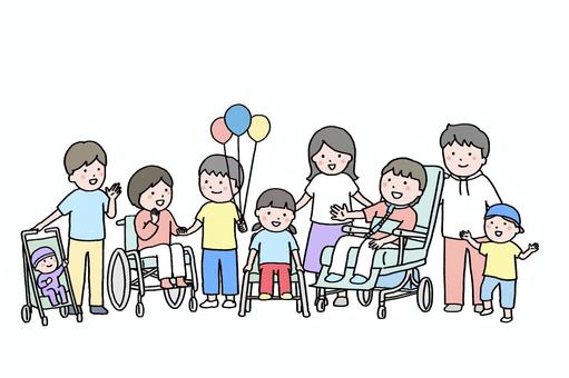 多様なコミュニティ・子ども 共生,多様性,ダイバーシティ,車いす,子ども,リクライニング車椅子,家族,仲間,障害,インクルーシブのイラスト素材