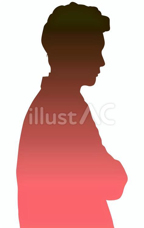 腕組みして横を向く若い男性のシルエット 男性,腕組み,腕を組むのイラスト素材