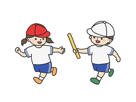 運動会 リレーで走る子供 運動会,子供,子ども,走る,運動,リレー,バトン,男の子,女の子,渡すのイラスト素材