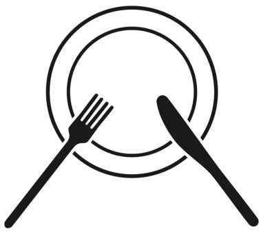ナイフとフォークとお皿のアイコン 黒 ナイフ,フォーク,皿,食事,ディナー,テーブルマナー,レストラン,食べ物,食器,洋食のイラスト素材