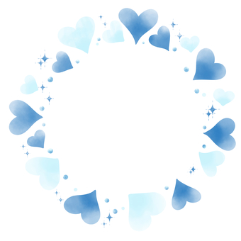 ハートのかわいい丸いフレーム　手描き ハート,かわいい,青色,水色,円,丸い,リング,枠,フレーム,愛のイラスト素材
