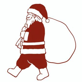袋を背負って歩くサンタクロース サンタクロース,クリスマス,線画,手描き,モノクロ,シンプル,歩く,横向き,袋,背負うのイラスト素材