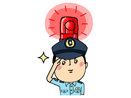 敬礼 警察官,敬礼,ポーズ,挨拶,瞳,半袖,回転灯,警告灯,pop調,手描きのイラスト素材