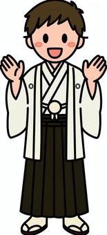 白の羽織袴の男性です。 羽織,袴,シンプル,和装,和服,成人式,卒業式,コスチューム,着物,正装のイラスト素材