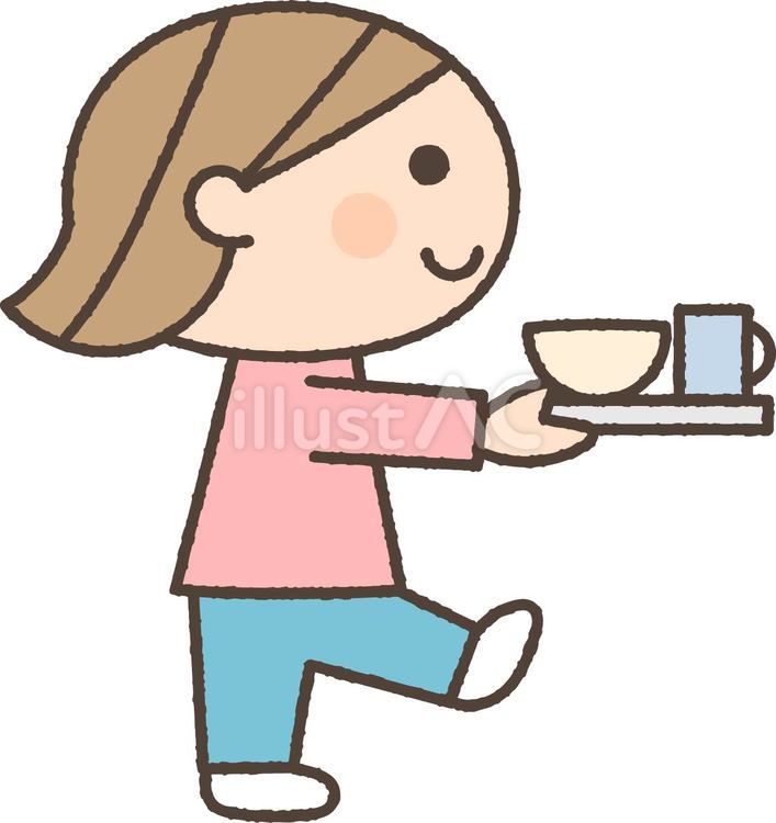 食器を運ぶ女の子 子供,幼児,人物のイラスト素材