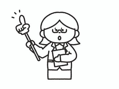 指示棒で説明するスーツを着た女の人＿線画 指示棒,指差し棒,説明,提案,注目,発表,プレゼン,スーツ,先生,話すのイラスト素材